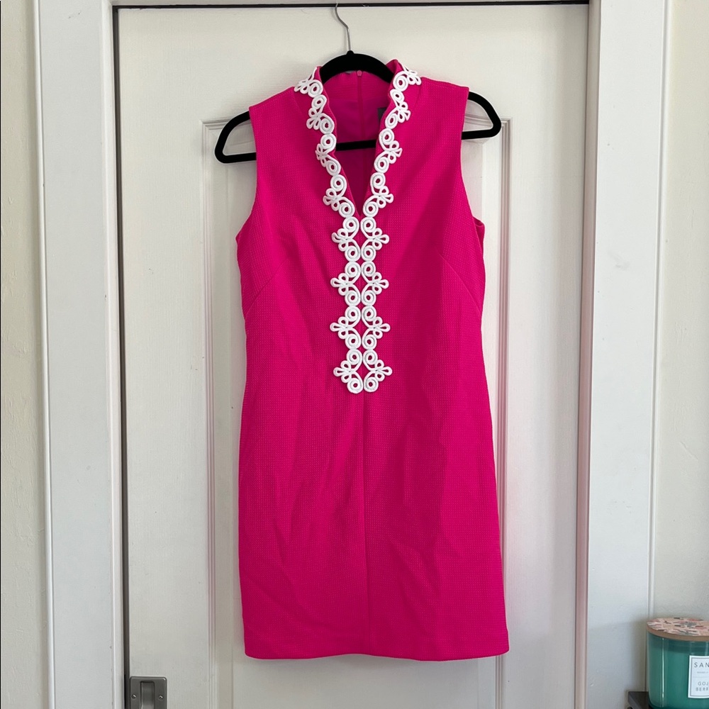 Vince Camuto Fuchsia with White Embellishments shift dress
